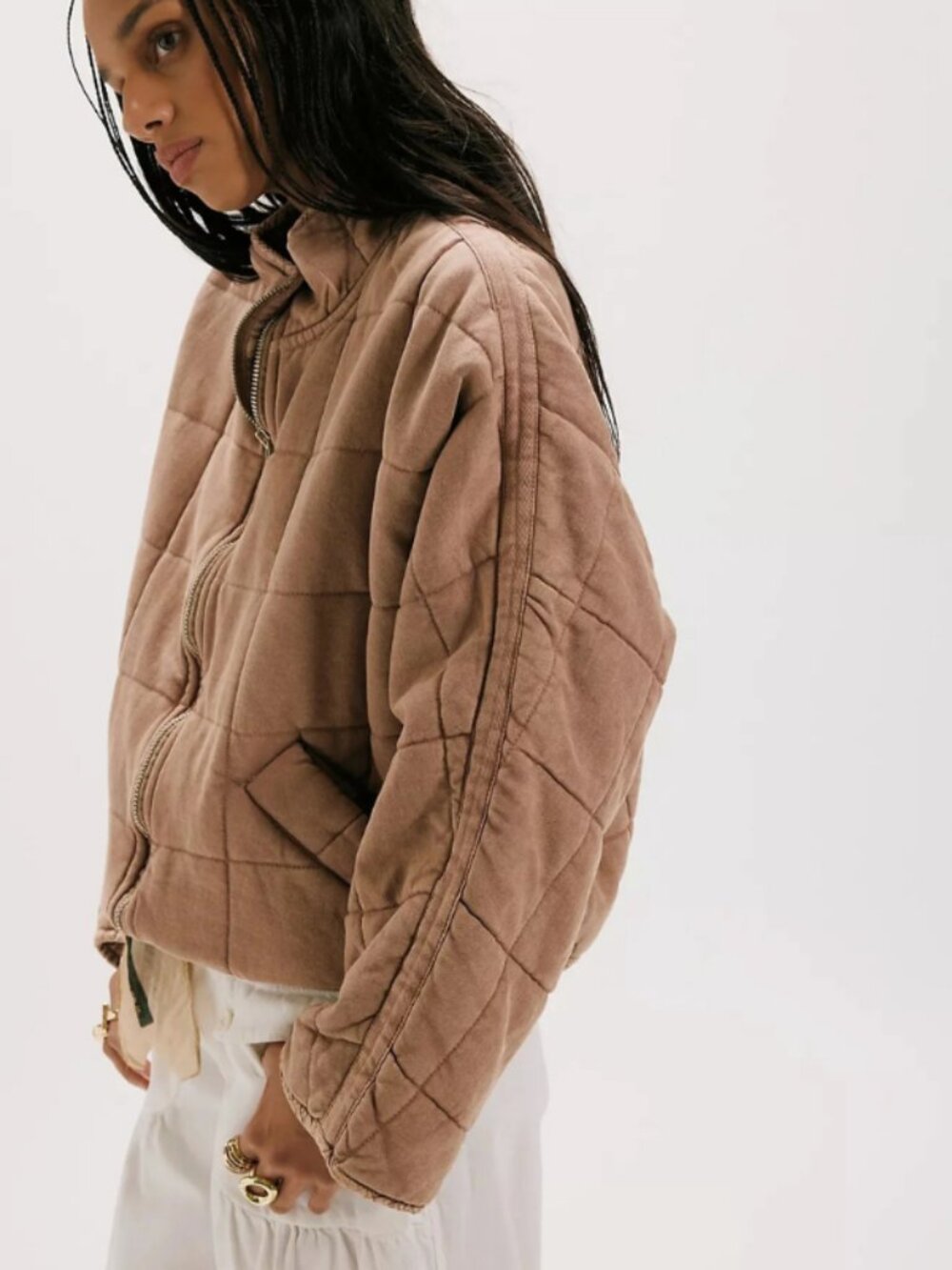Free People Quilted Dolman Sleeve Jacket (Champagne Diamond) - Picture 2 of 2